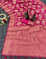 Stunning Dark Pink Soft Banarasi Silk Saree With Petrichor Blouse Piece