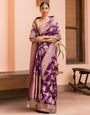 Eloquence Purple Soft Banarasi Silk Saree With Precious Blouse Piece