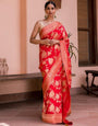 Elision Red Soft Soft Banarasi Silk With Classy Blouse Piece