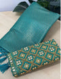 Ebullience Firozi Kanjivaram Silk Saree With Two Flattering Blouse Piece