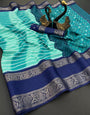 Desiring Firozi Digital Printed Dola Silk Saree With Precious Blouse Piece