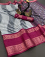 Flaunt Grey Digital Printed Dola Silk Saree With Majesty Blouse Piece