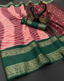 Ethnic Peach Digital Printed Dola Silk Saree With Twirling Blouse Piece