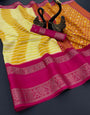 Amiable Yellow Digital Printed Dola Silk Saree With Smashing Blouse Piece