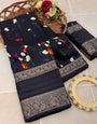 Embrocation Black Digital Printed Dola Silk Saree With A dreamy Blouse Piece