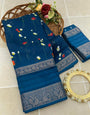 Mesmeric Blue Digital Printed Dola Silk Saree With Demure Blouse Piece