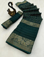 Tempting Dark Green Digital Printed Dola Silk Saree With Redolent Blouse Piece