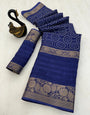 Elision Navy Blue Digital Printed Dola Silk Saree With Assemblage Blouse Piece