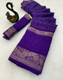 An insanely Purple Digital Printed Dola Silk Saree With Intricate Blouse Piece