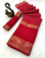 Unique Red Digital Printed Dola Silk Saree With Amazing Blouse Piece