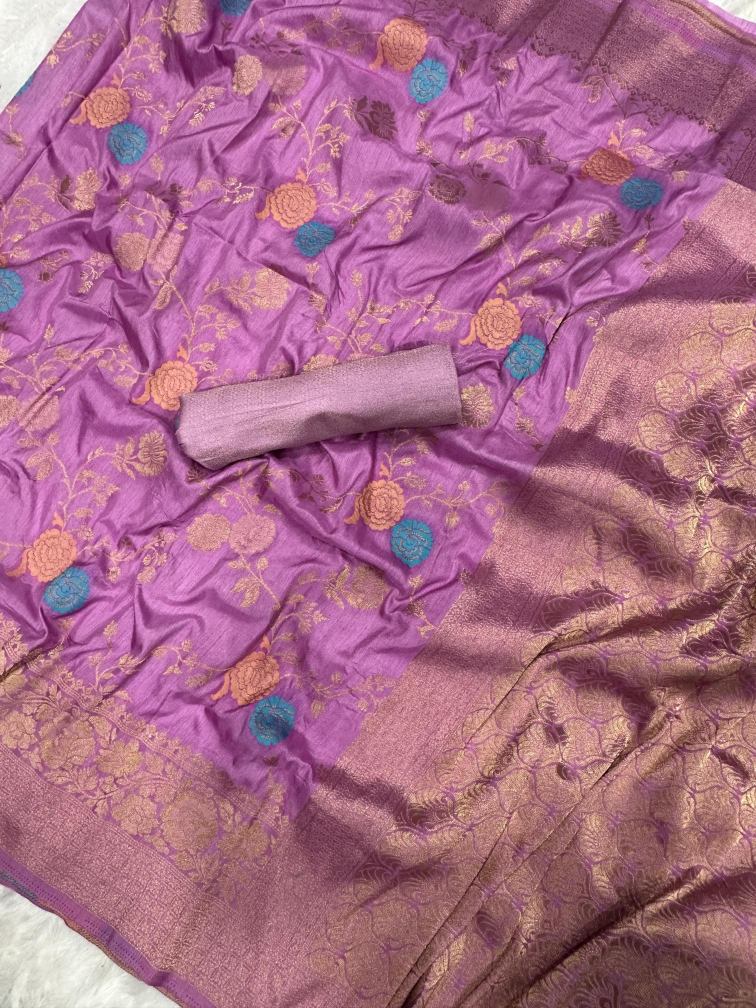 Ratatouille Lavender Soft Banarasi Silk Saree With Vestigial Blouse Piece