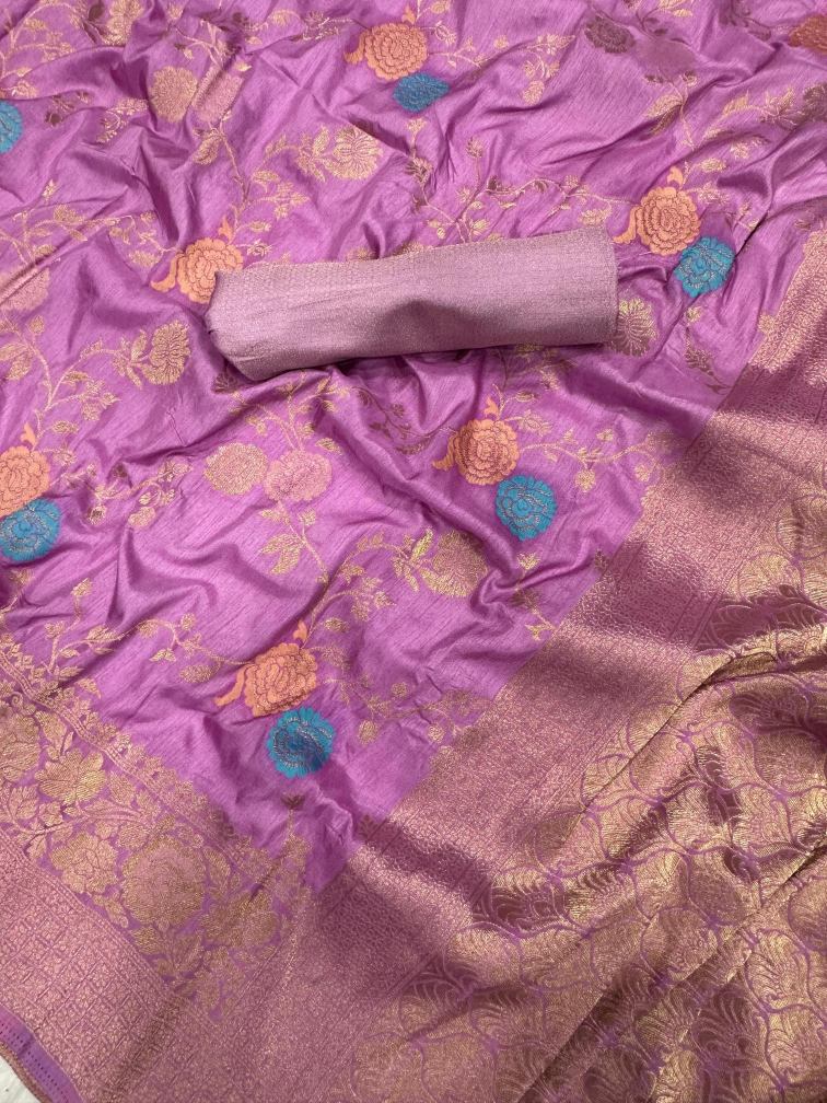 Ratatouille Lavender Soft Banarasi Silk Saree With Vestigial Blouse Piece