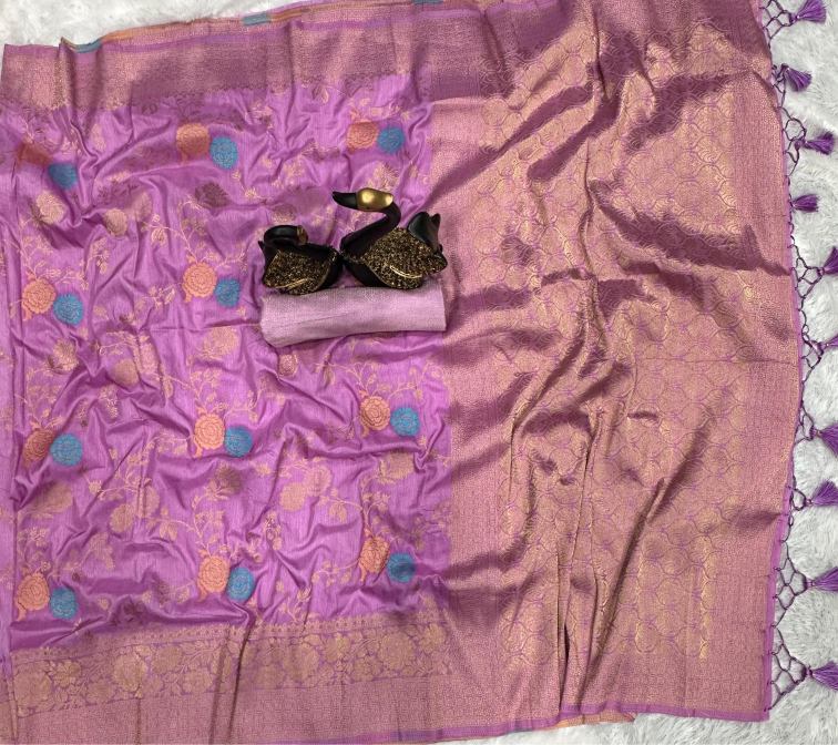 Ratatouille Lavender Soft Banarasi Silk Saree With Vestigial Blouse Piece