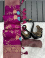 Gratifying Purple Soft Banarasi Silk Saree With Artistic Blouse Piece