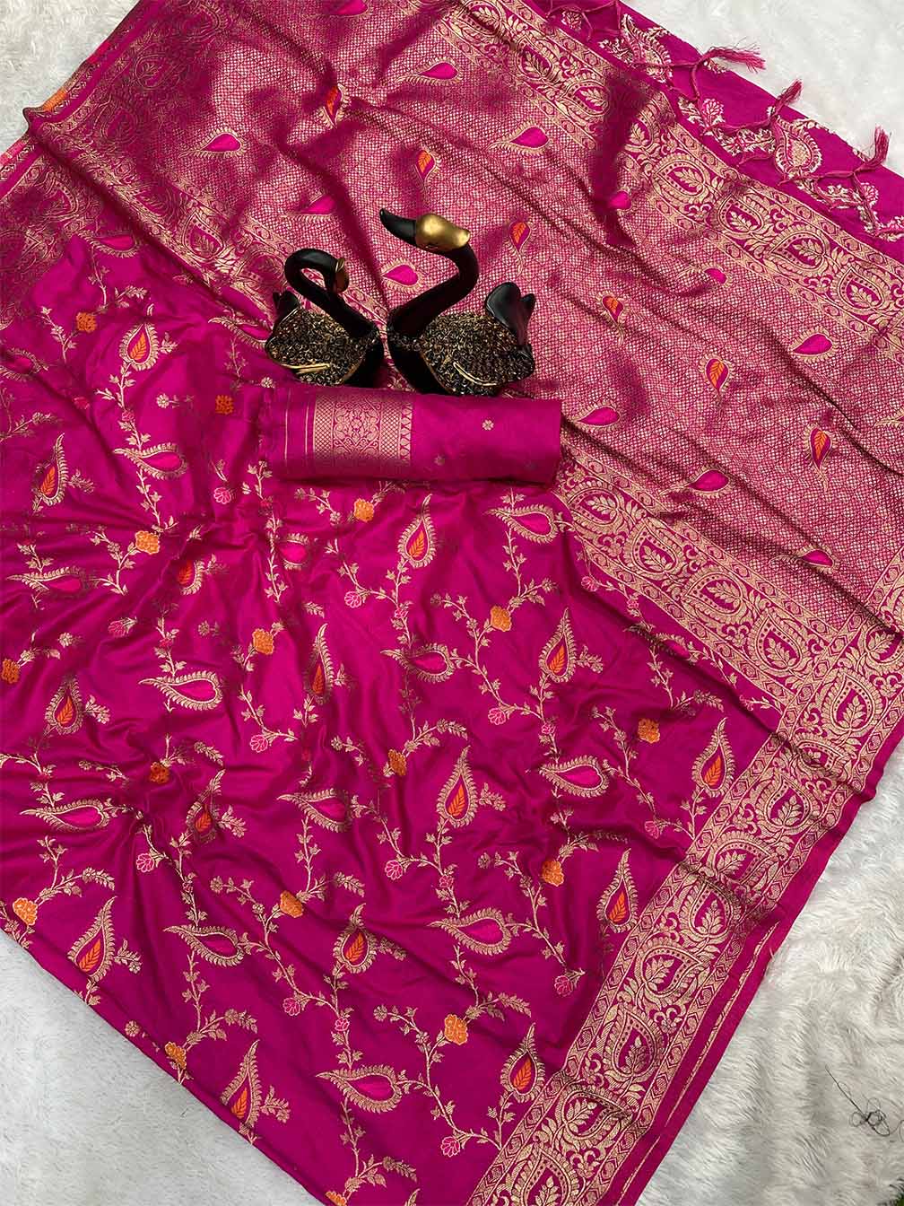 Zephyr Dark Pink Soft Banarasi Silk Saree With Dulcet Blouse Piece