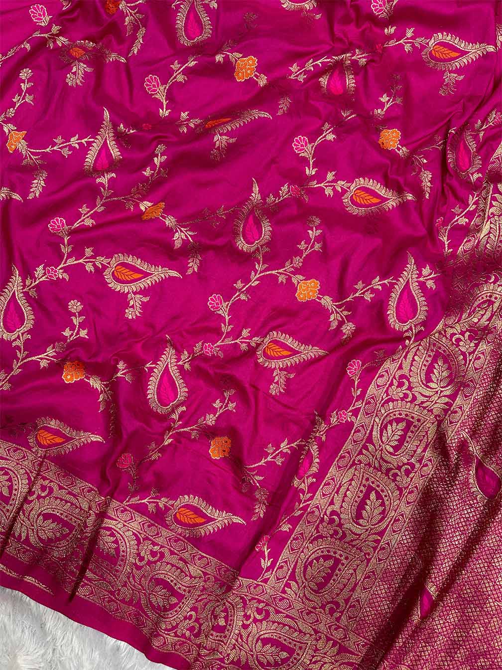 Zephyr Dark Pink Soft Banarasi Silk Saree With Dulcet Blouse Piece