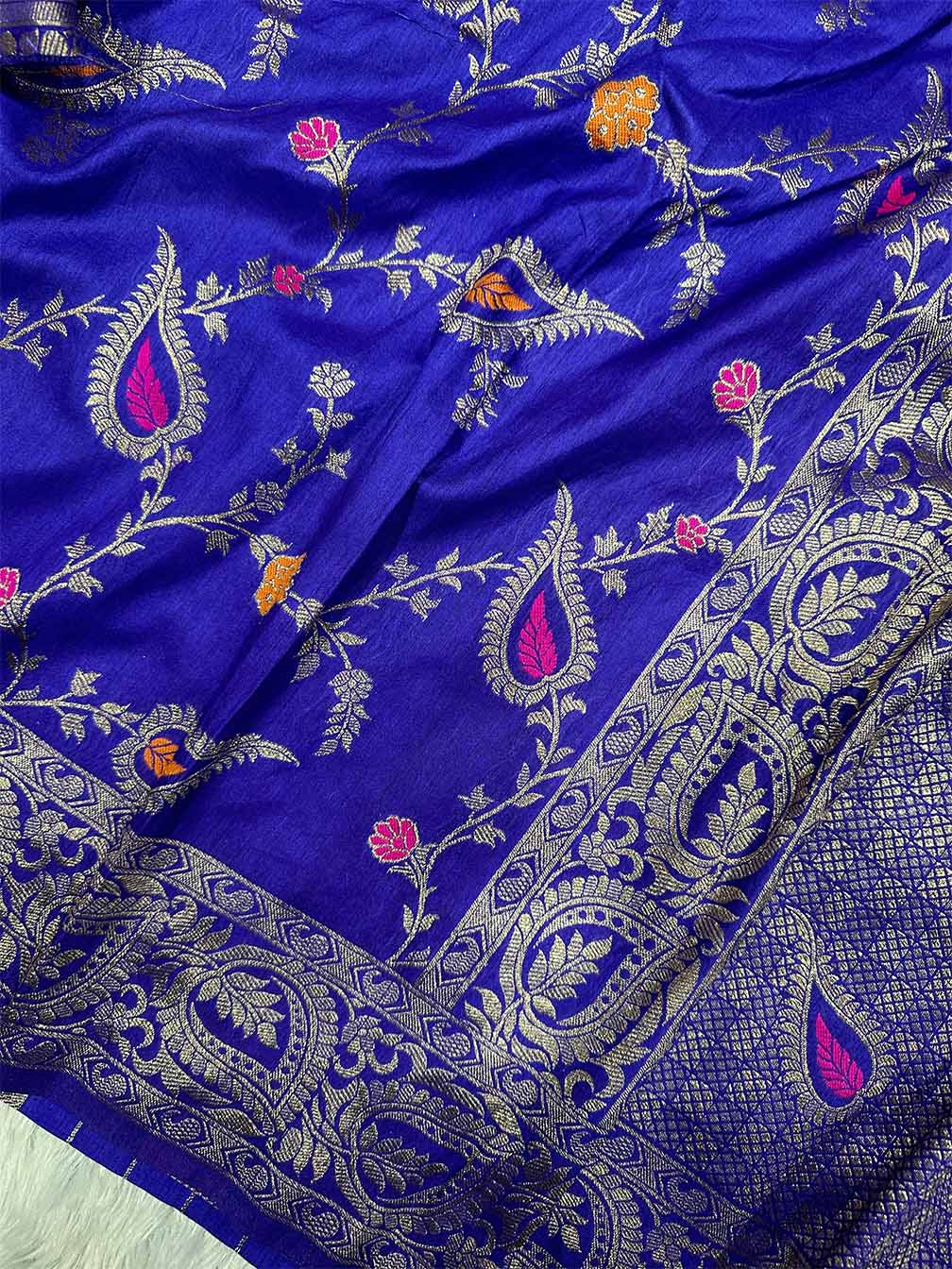 Staggering Royal Blue Soft Banarasi Silk Saree With Lagniappe Blouse Piece