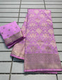 Imbrication Baby Pink Soft Banarasi Silk Saree With Propinquity Blouse Piece