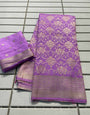 Transcendent Lavender Soft Banarasi Silk Saree With Elaborate Blouse Piece