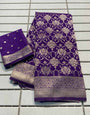 Ineffable Purple Soft Banarasi Silk Saree With Nebula Blouse Piece