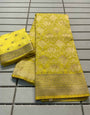 Elision Yellow Soft Banarasi Silk Saree With Ideal Blouse Piece