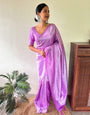 Fancifull Lavender Kanjivaram Silk Saree With Ailurophile Blouse Piece
