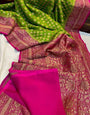 Rhapsodic Perrot Soft Banarasi Silk Saree With Chatoyant Blouse Piece