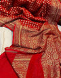 Effulgent Red Soft Banarasi Silk Saree With Bucolic Blouse Piece