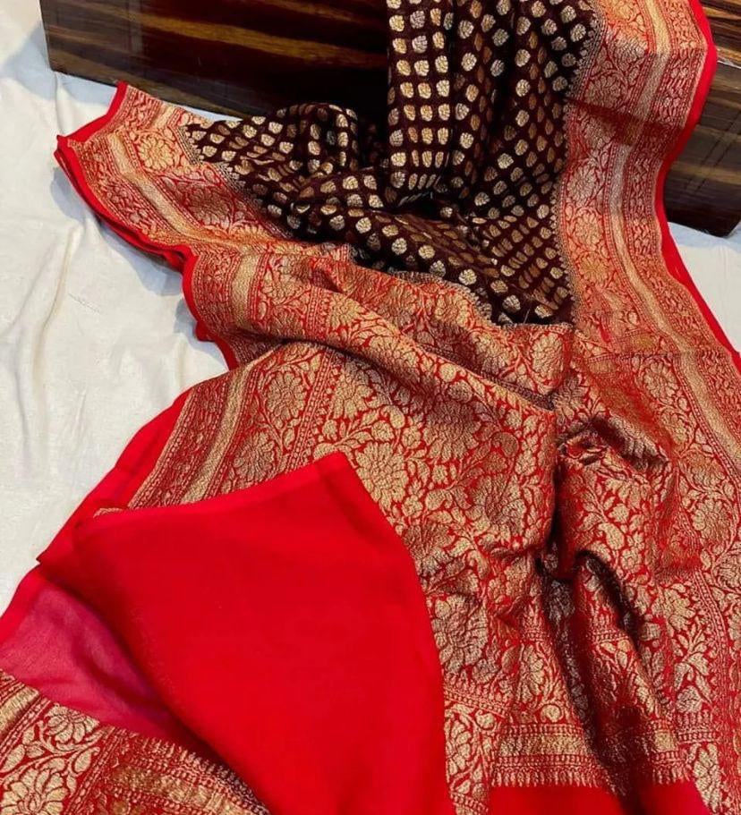 Vibrant Wine Soft Banarasi Silk Saree With Brood Blouse Piece