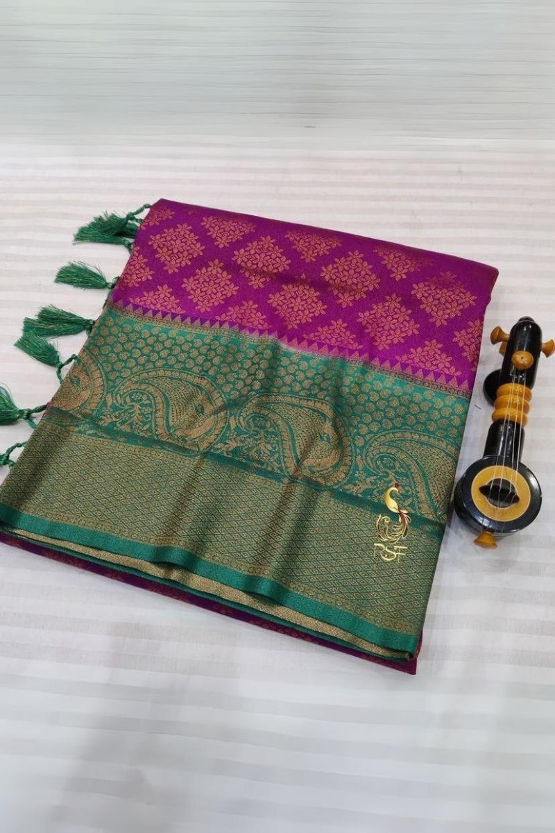 Staring Dark Pink Soft Banarasi Silk Saree With Enchanting Blouse Piece