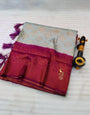 Enamoring Grey Soft Banarasi Silk Saree With Assemblage Blouse Piece