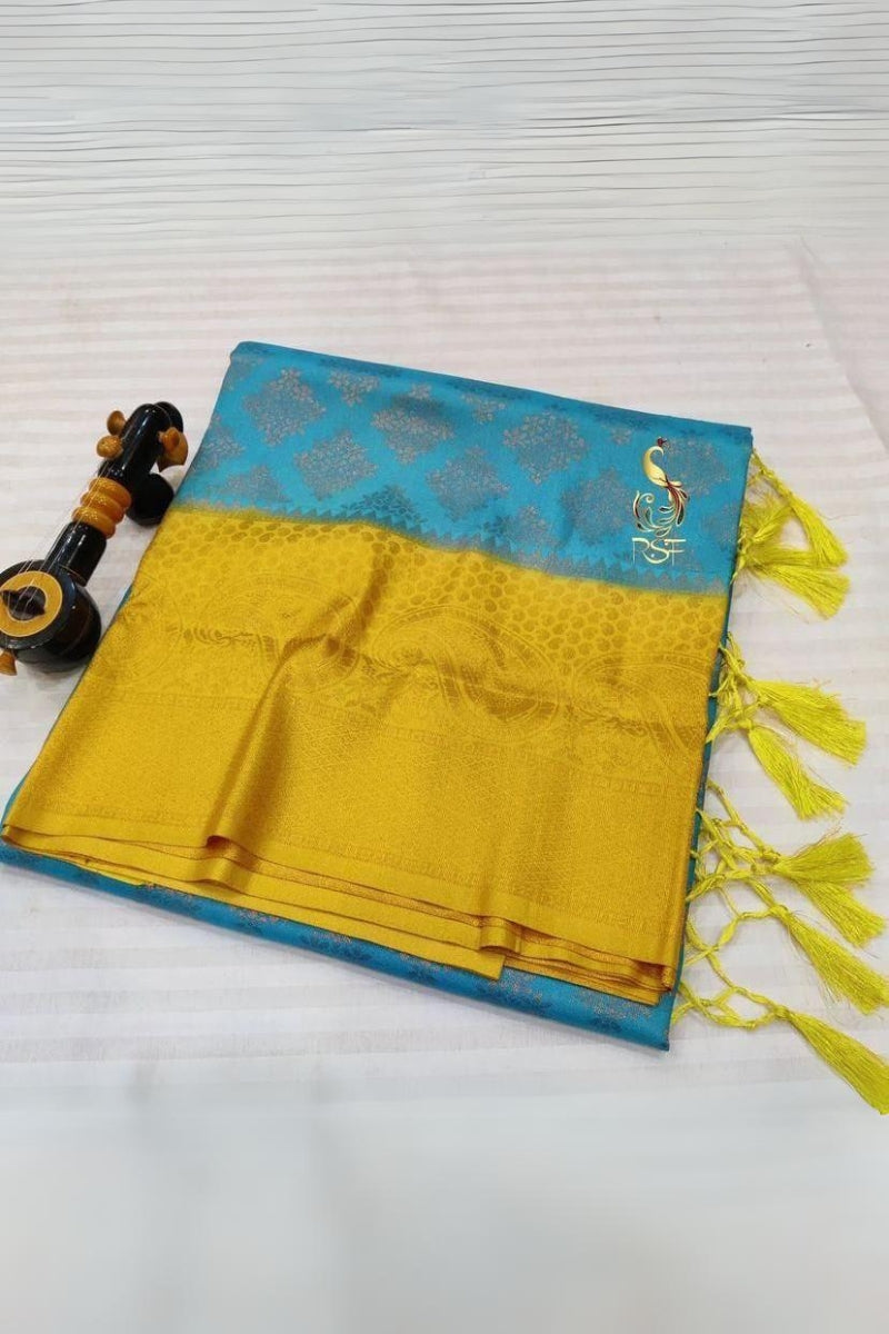 Radiant Sky Soft Banarasi Silk Saree With Divine Blouse Piece