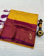 Panache Yellow Soft Banarasi Silk Saree With Comely Blouse Piece