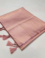 Pulsating Baby Pink Kanjivaram Silk Saree With Bewitching Blouse Piece