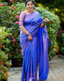 Piquant Royal Blue Kanjivaram Silk Saree With Traditional Blouse Piece