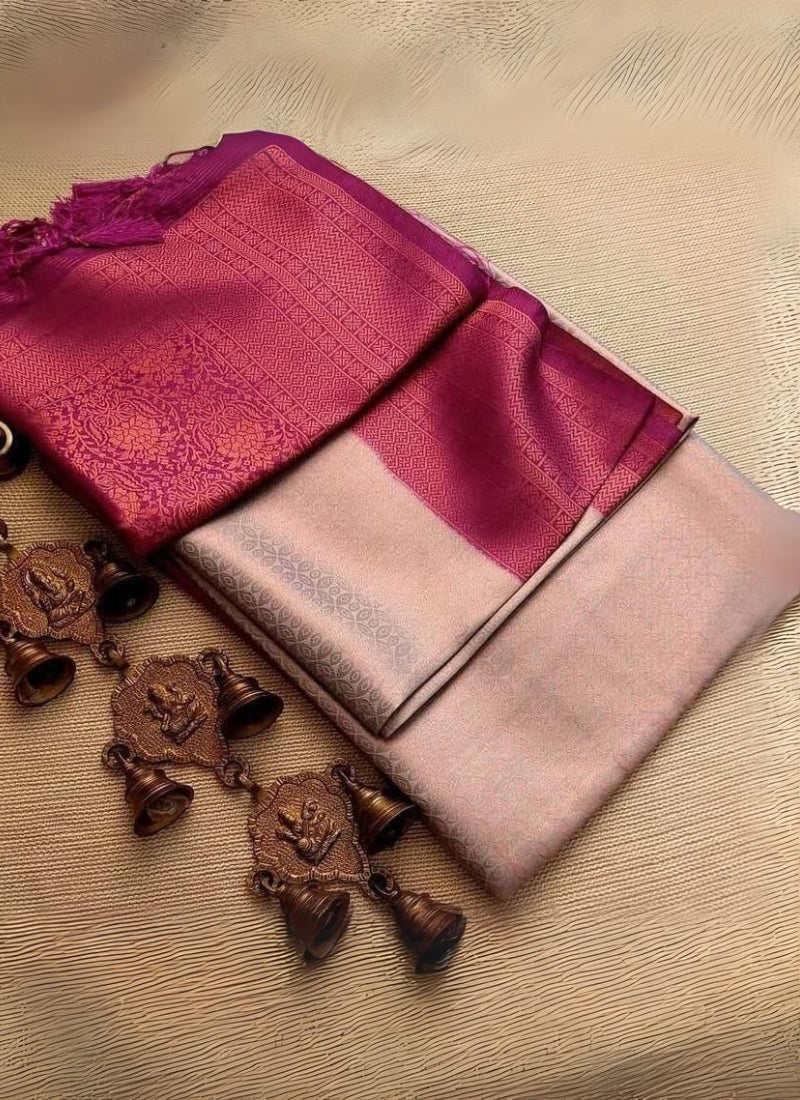 Engrossing Grey Kanjivaram Silk Saree With Prodigal Blouse Piece