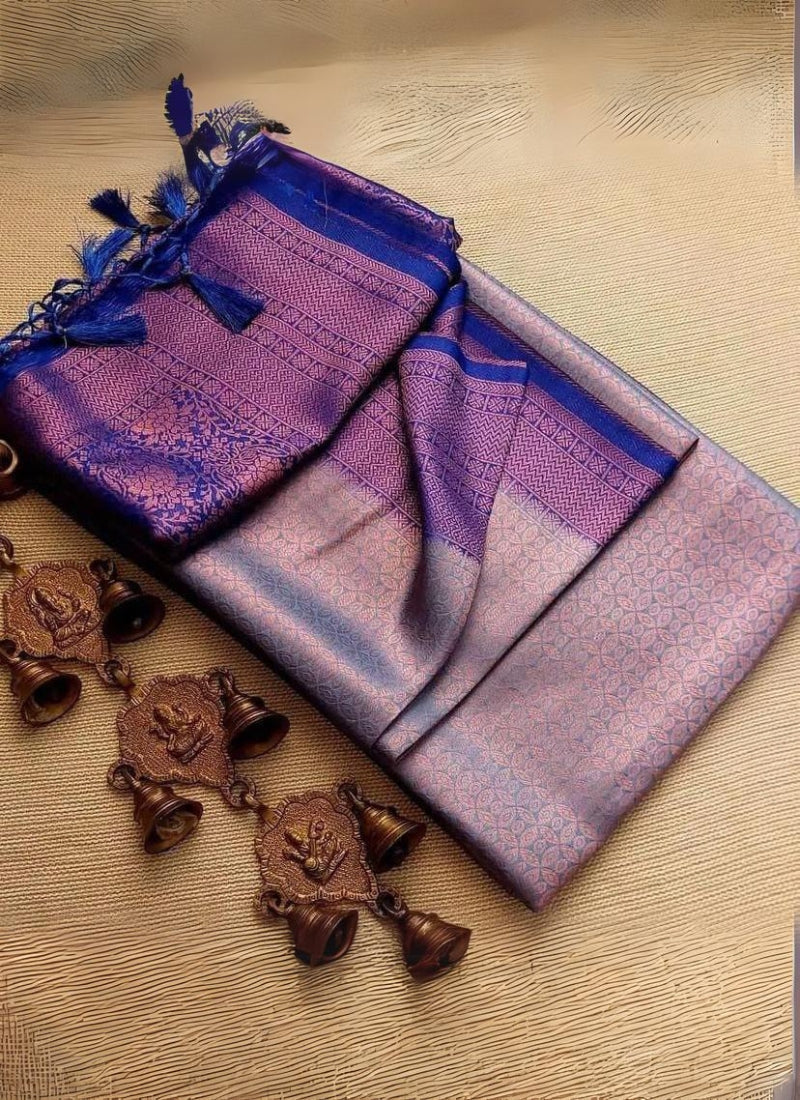 Breathtaking Grey Kanjivaram Silk Saree With Supernal Blouse Piece