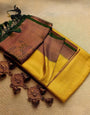 Desiring Yellow Kanjivaram Silk Saree With Easy on the eyes Blouse Piece