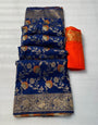 Outstanding Navy Blue Soft Banarasi Silk Saree With Fragrant Blouse Piece