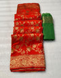 Jubilant Red Soft Banarasi Silk Saree With Exquisite Blouse Piece