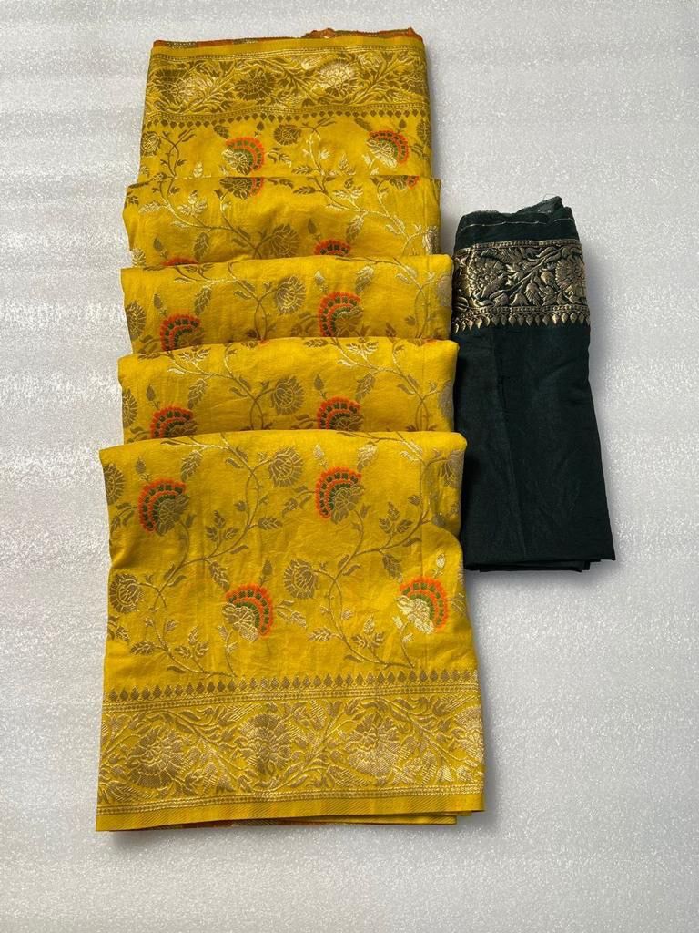 Majestic Yellow Soft Banarasi Silk Saree With A dreamy Blouse Piece