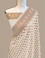 Exquisite Beige Soft Banarasi Silk Saree With A glam Blouse Piece