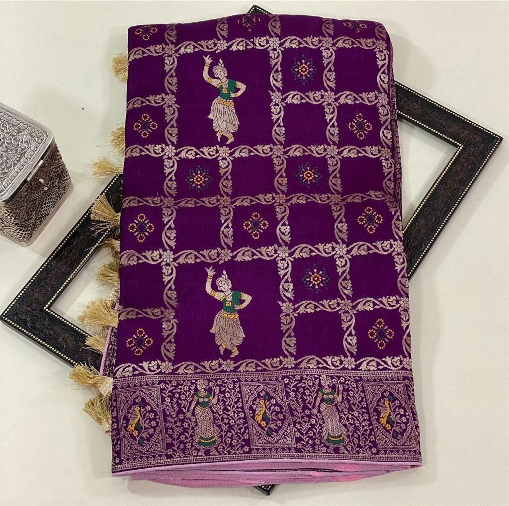 Deserving Purple Dola Silk Saree With Scrumptious Blouse Piece