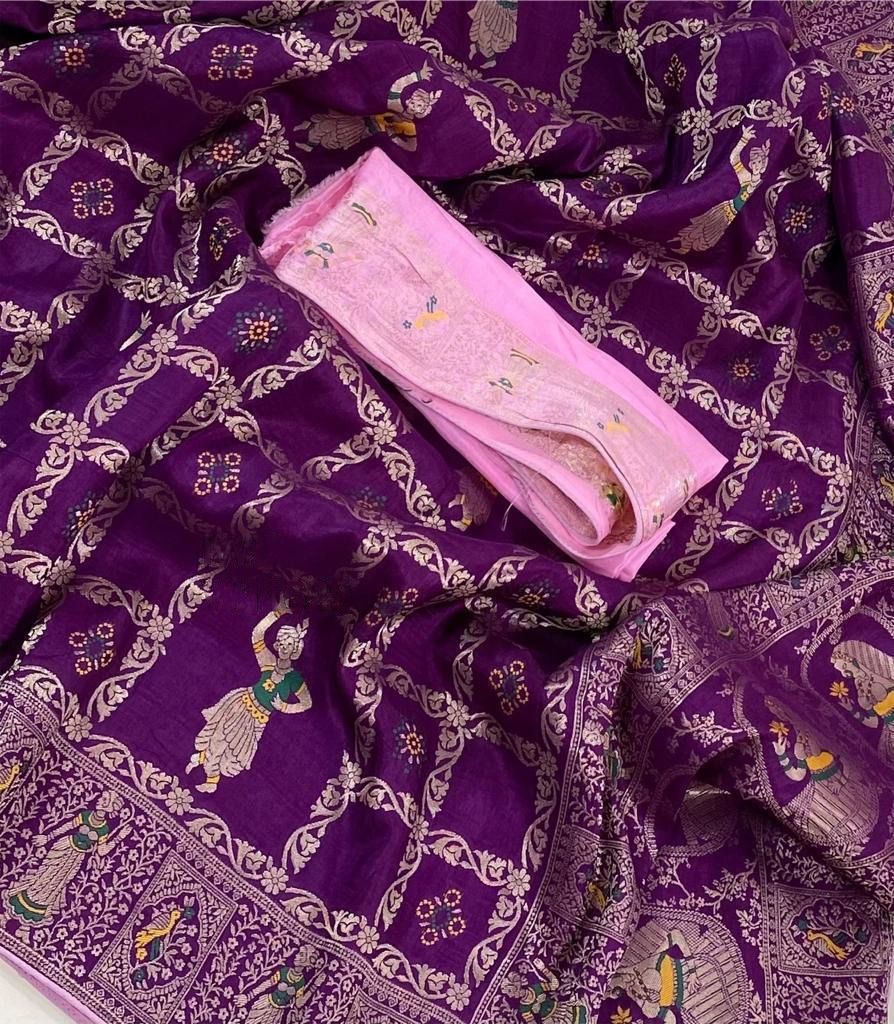 Deserving Purple Dola Silk Saree With Scrumptious Blouse Piece