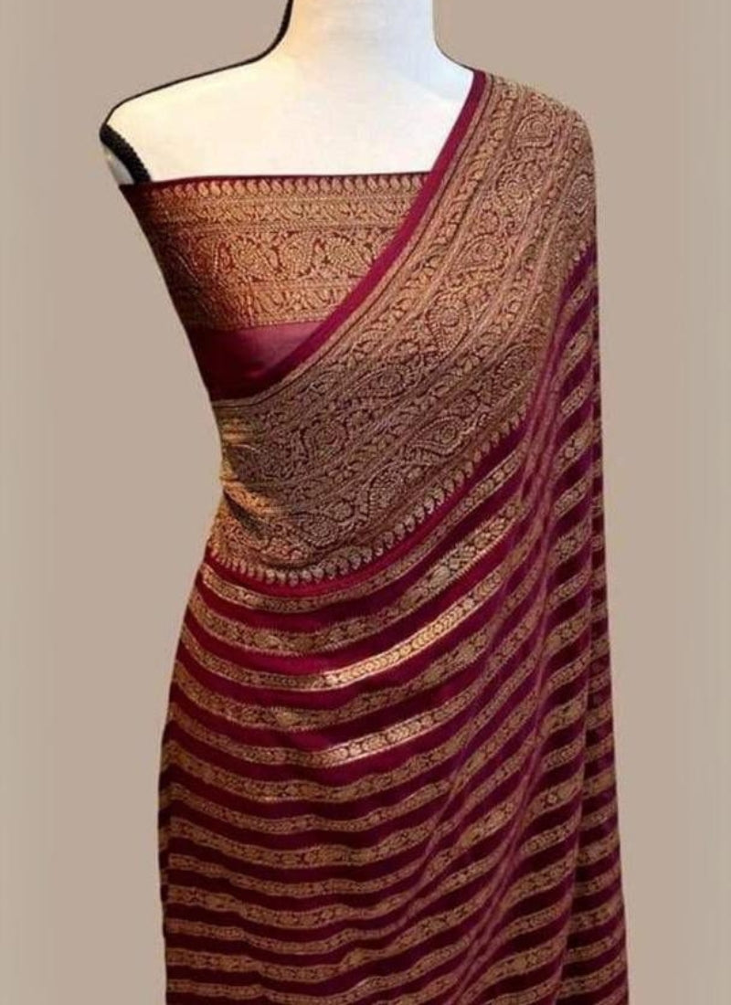 Snazzy Wine Soft Banarasi Silk Saree With Captivating Blouse Piece