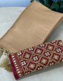 Scintilla Beige Kanjivaram Silk Saree With Two Invaluable Blouse Piece