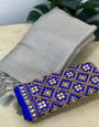 Quintessential Grey Kanjivaram Silk Saree With Two Gratifying Blouse Piece