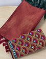 Propinquity Maroon Kanjivaram Silk Saree With Two Dazzling Blouse Piece