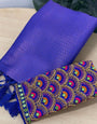 Gleaming Royal Blue Kanjivaram Silk Saree With Two Vestigial Blouse Piece