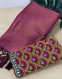 Nemesis Wine Kanjivaram Silk Saree With Two Skinny Blouse Piece